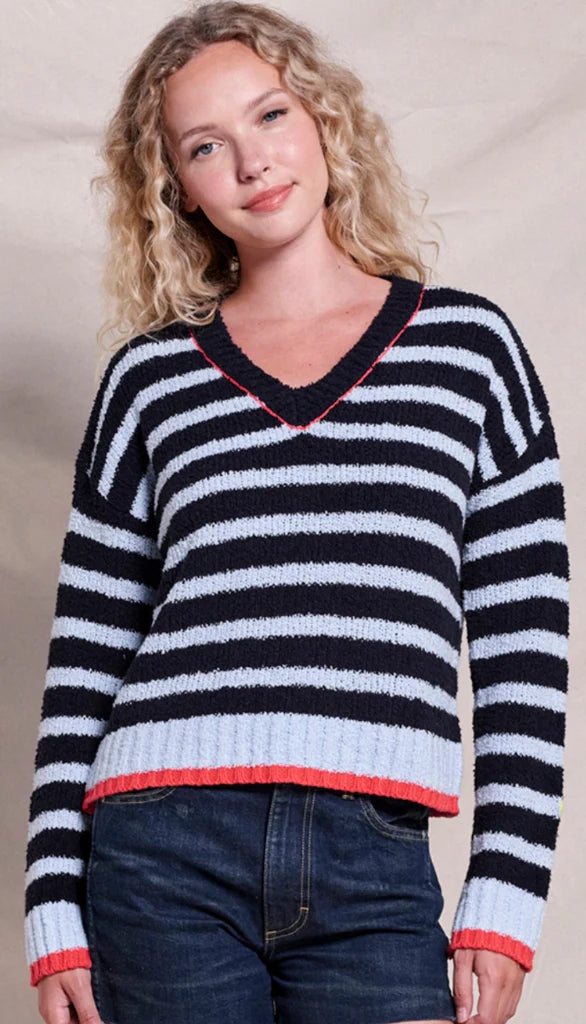 Sundry I Striped V Neck Sweater