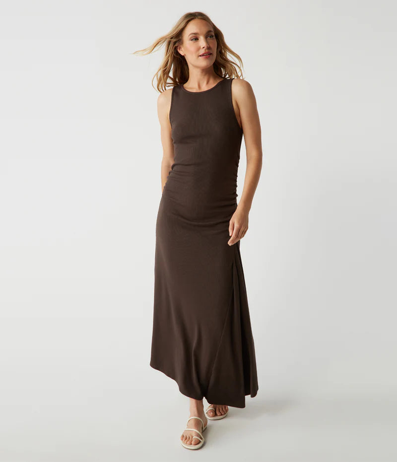 Perez Ruched Sleeveless Midi Dress