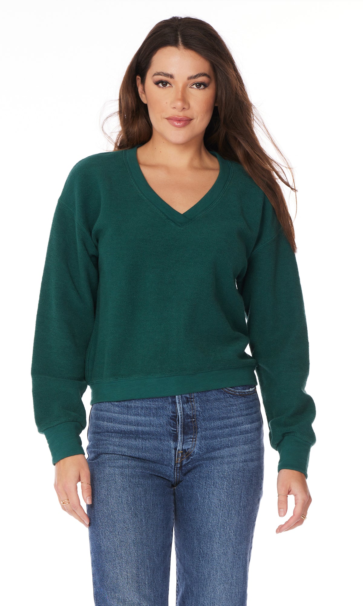 V Neck Balloon Sleeve Sweatshirt