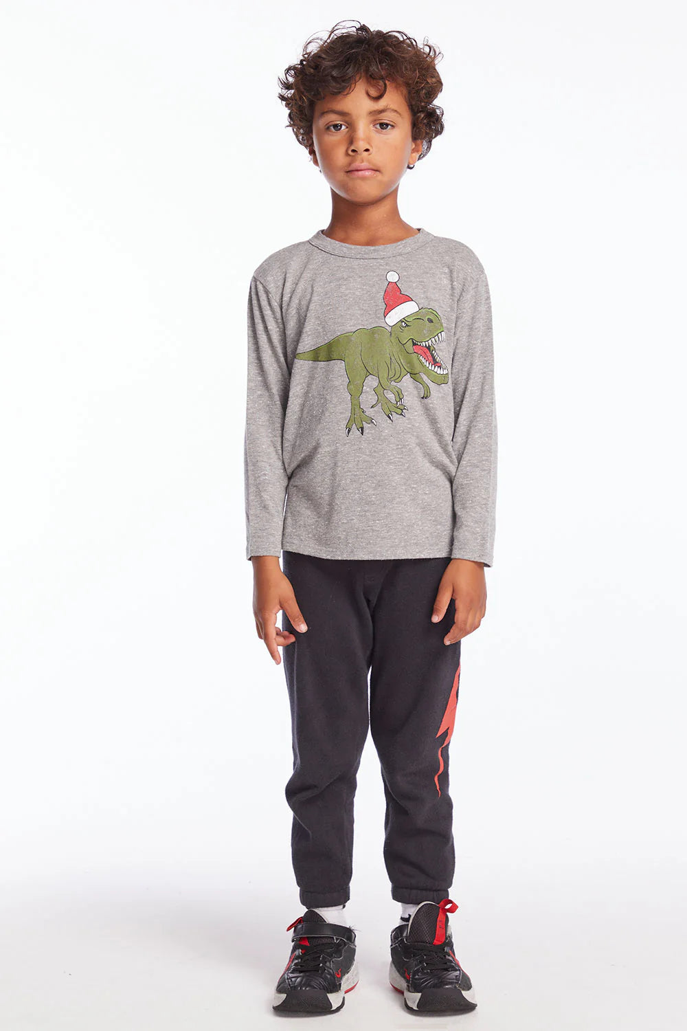 Chaser I Boy's Dinosaur Santa Long Sleeve Tee