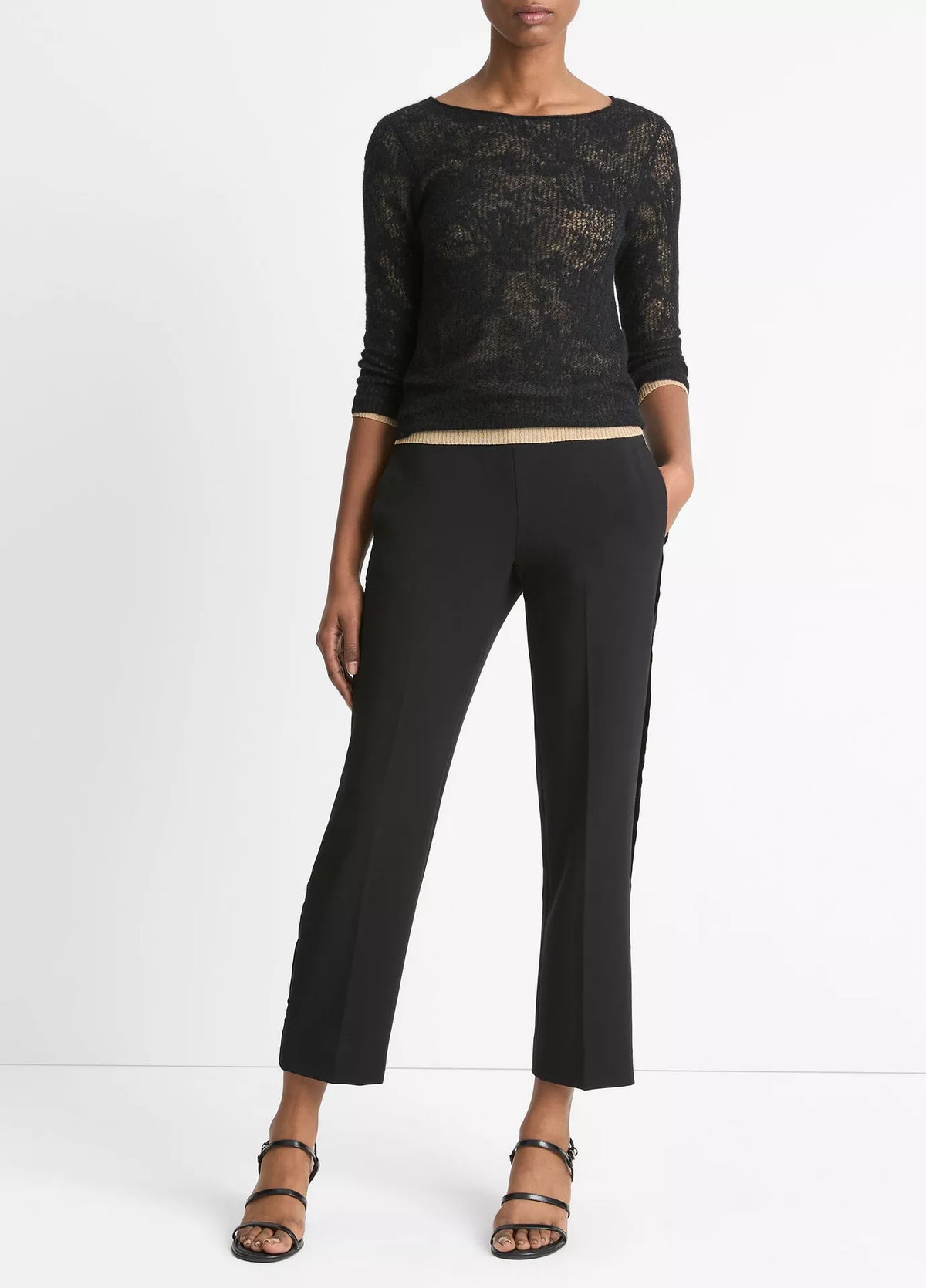 Vince I Lace-Stitch Italian Alpaca Blend Layered Sweater