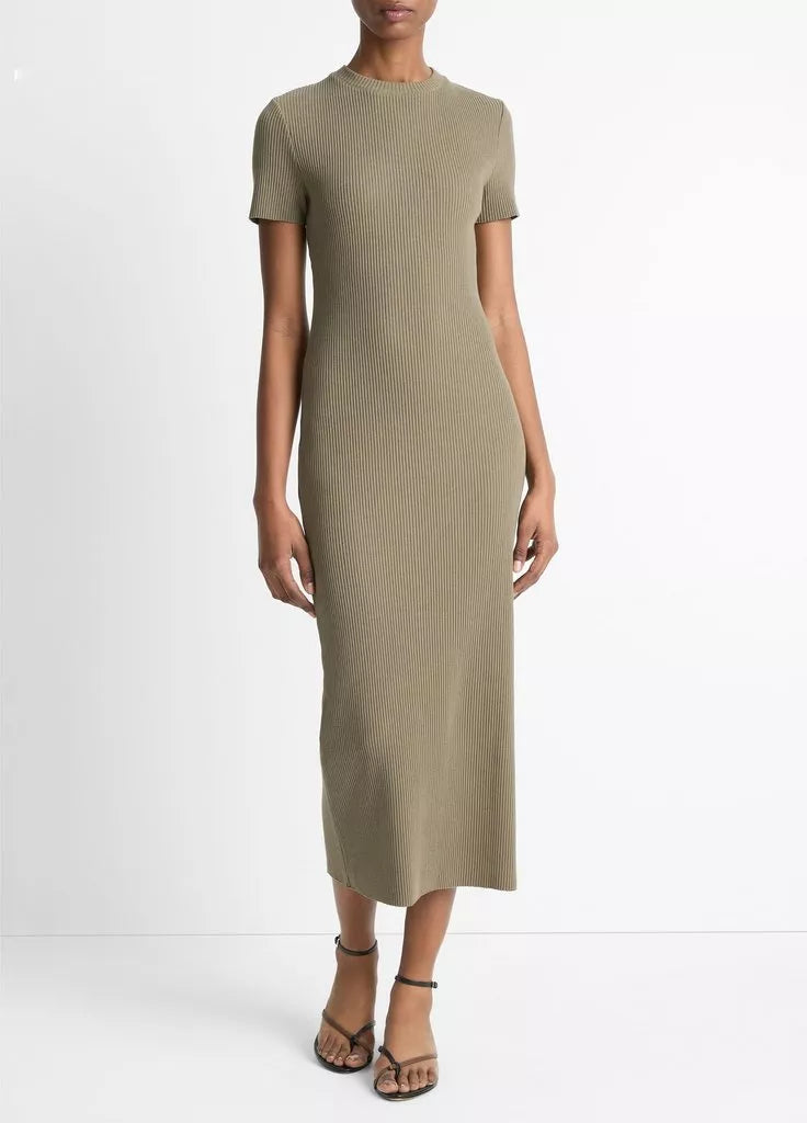 Vince I Rib Short Sleeve Crew Neck Dress