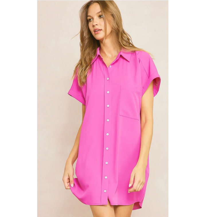 Button Down Shirt Dress - Orchid