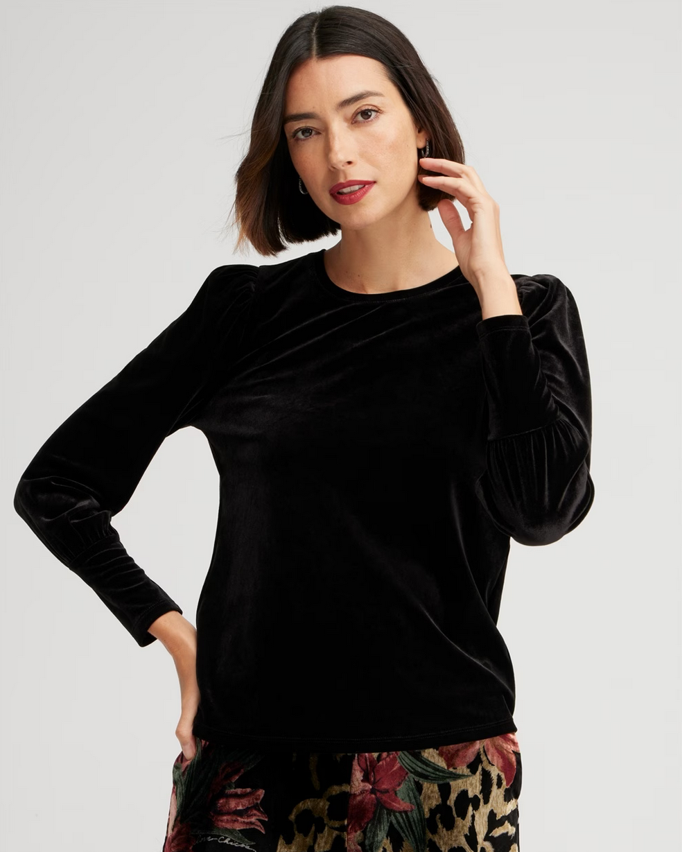 Velvet Ruched Sleeve Top - Noir