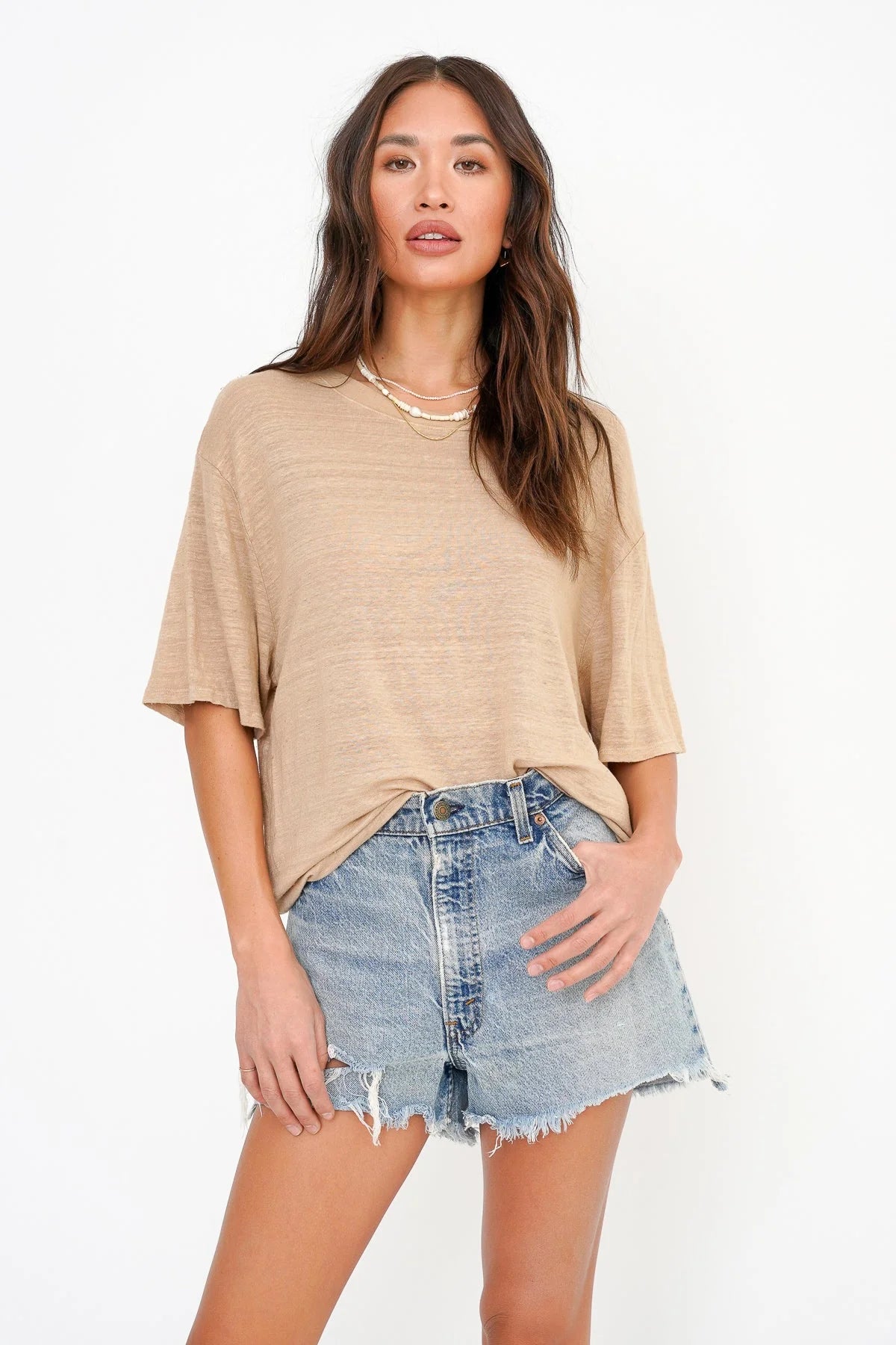 Edin Linen Boyfriend Tee - Mesa Sand