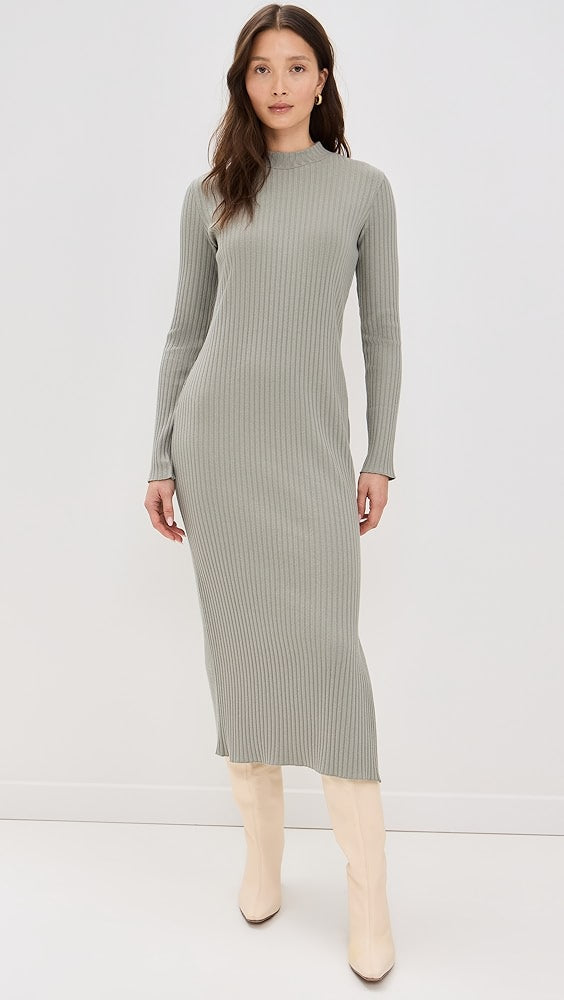 Rib Long Sleeve High Crew Neck Dress